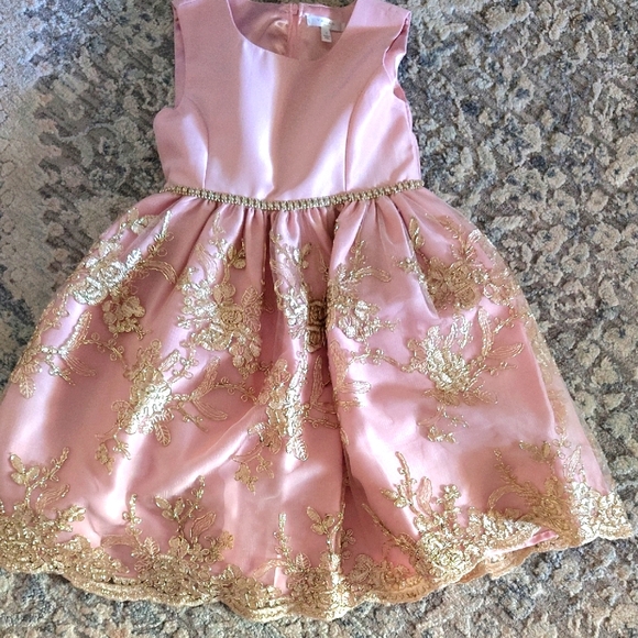 Tahari Pink and Gold Embroidered Kids Dress Sz 5 - Picture 1 of 6